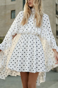 Solid Color Loose Stand Collar Ruffled Top and V-neck Camisole Fitted Waist Mini Dress Set