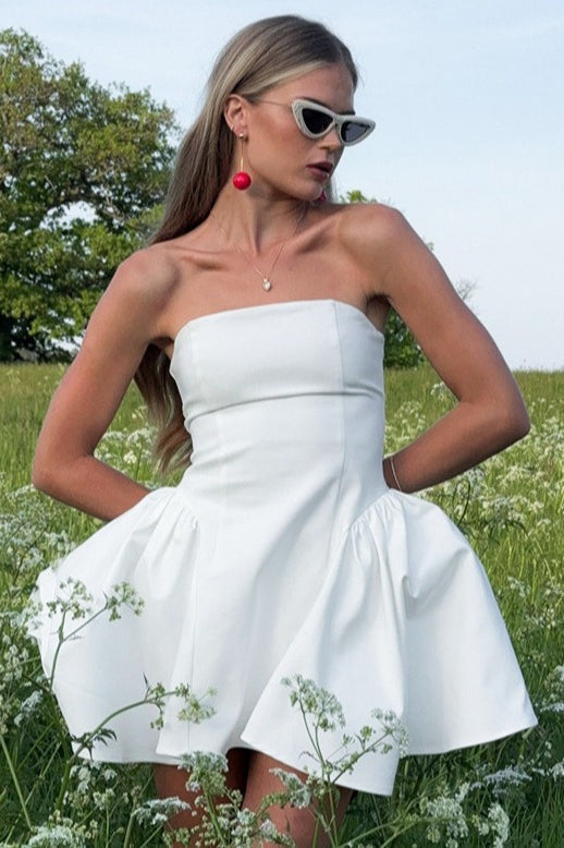 Strapless Pleated Fit and Flare Babydoll Mini Dress