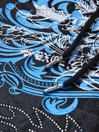 Grunge Rhinestone Print Zip Up Hoodie