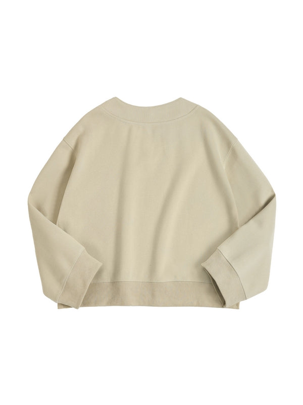 Solid Color V Neck Label Decor Oversized Hoodie