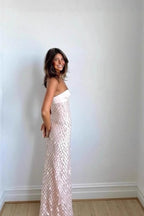 Strapless Sweetheart Bodice Scale Sequin Paillette Midi Dress