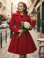 Retro Red 1950s Double-Breasted A-line Woolen Coat For Women 2026