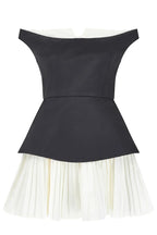 Off Shoulder Fold Over Collar Accordion Pleat Mini Dress
