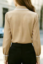 Stylish Color-blocked Collared Long-sleeved Casual Button-down Shirt