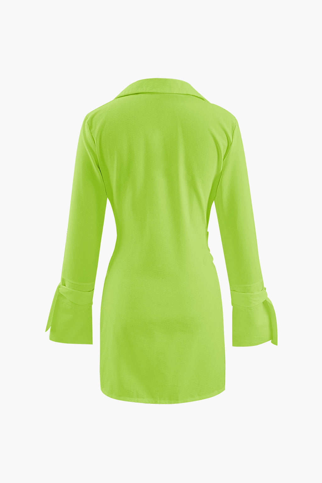 Collar Deep V Neck Tie Cuff Wrap Shirt Mini Dress