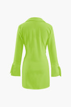Collar Deep V Neck Tie Cuff Wrap Shirt Mini Dress
