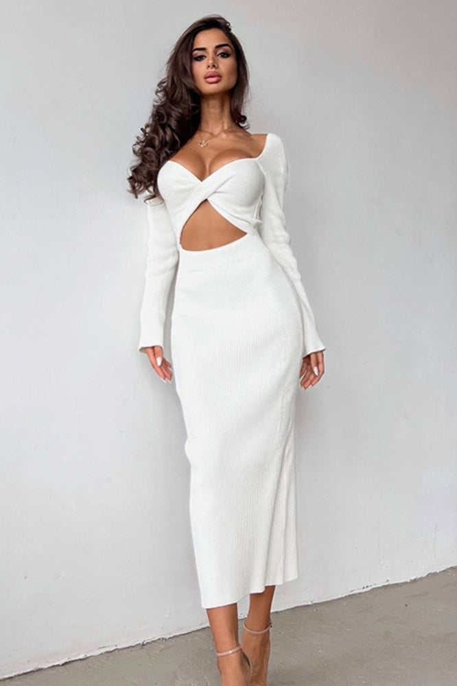 White Slim Convertible Backless Sweater Dress