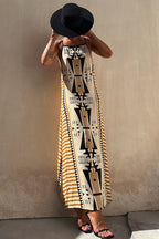 Geometric Tribal Print Square Neck Spaghetti Strap Maxi Dress