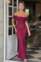 Floral Lace Off Shoulder Foldover Cuff Mermaid Maxi Dress