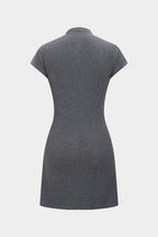 Solid Color A-Line Button Short Sleeve Mini Dress