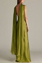 Elegant and Refined Satin Detachable Scarf-style Halter Maxi Dress