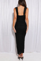 Mesh Panel Twist Front Sweetheart Cut Out Ruched Maxi Dress
