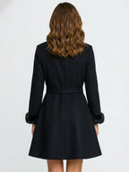 Faux Fur Trimmed Belted Wool Blend coat With Hooded Cape For Women 2026