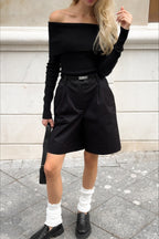 Sexy Tight Solid Off-the-Shoulder Long Sleeve Tee
