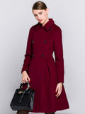 Flared Woolen Coat In Burgundy Double-Breasted Turndown Collar A-line Winter Midi Outerwear For Women 2026