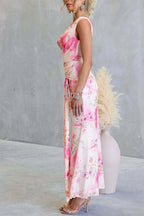 Floral Dreamy Draped Neck Mesh Wrap Dress