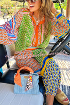 Brazil's Joyful Spirit Colorful Unique Print Balloon Sleeve Button Loose Shirt