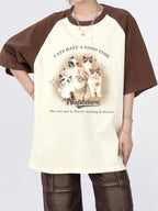 Vintage Cat Print Raglan Oversized Short Sleeve Tee