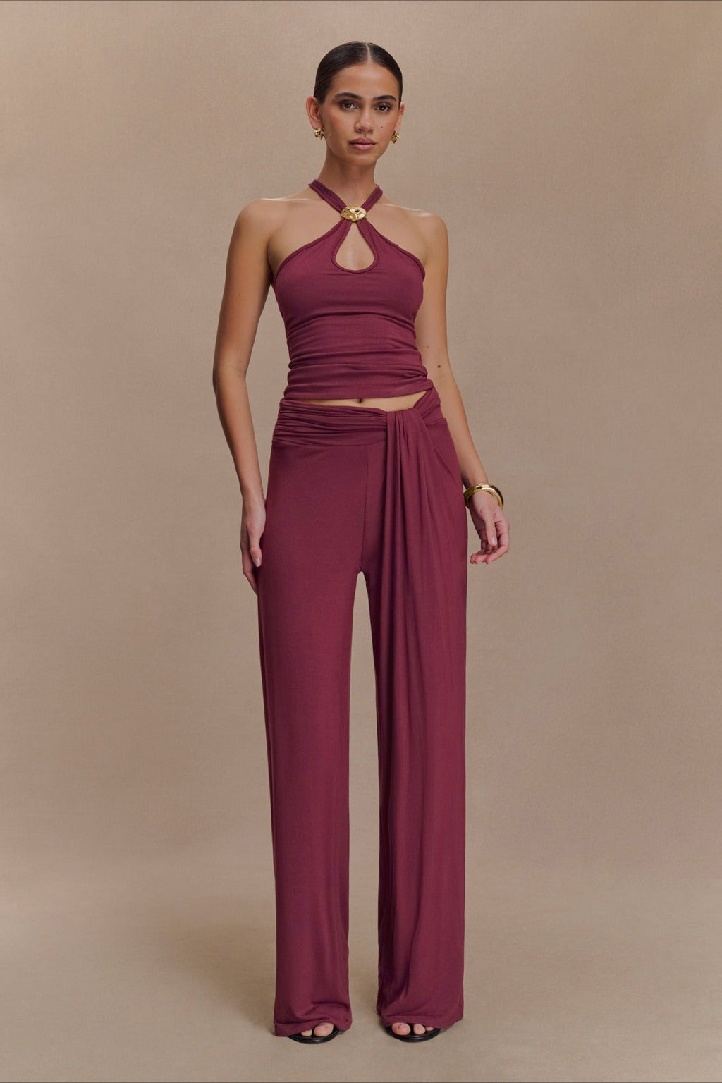 Metal Trim Halter Cutout Chic Tank Top