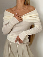 Solid Off Shoulder Slim Sweater