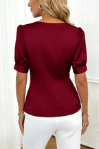 Solid Color Satin V-neck Short-sleeved Casual Top