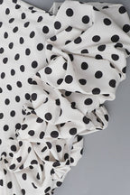 White Spaghetti Strap Sweetheart Neck Polka Dot Ruffle Hem Midi Dress