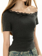 One Shoulder Lace Short Sleeve Tee