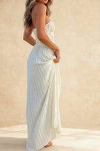 Strapless Corset Bodice Sweetheart Neck Accordion Pleated Maxi Dress