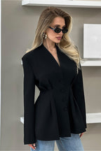 V Neck Waist Cinched Blazer