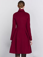 Flared Woolen Coat In Burgundy Double-Breasted Turndown Collar A-line Winter Midi Outerwear For Women 2026