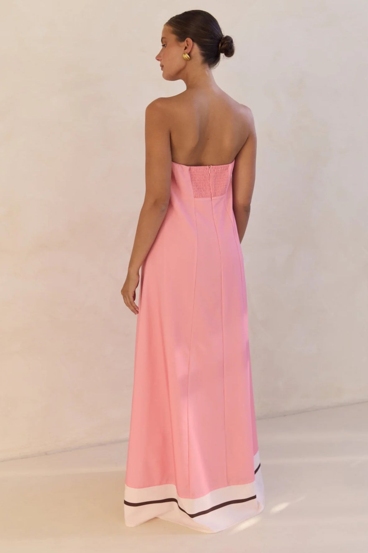 Strapless Contrast Band Hem A-Line Maxi Dress
