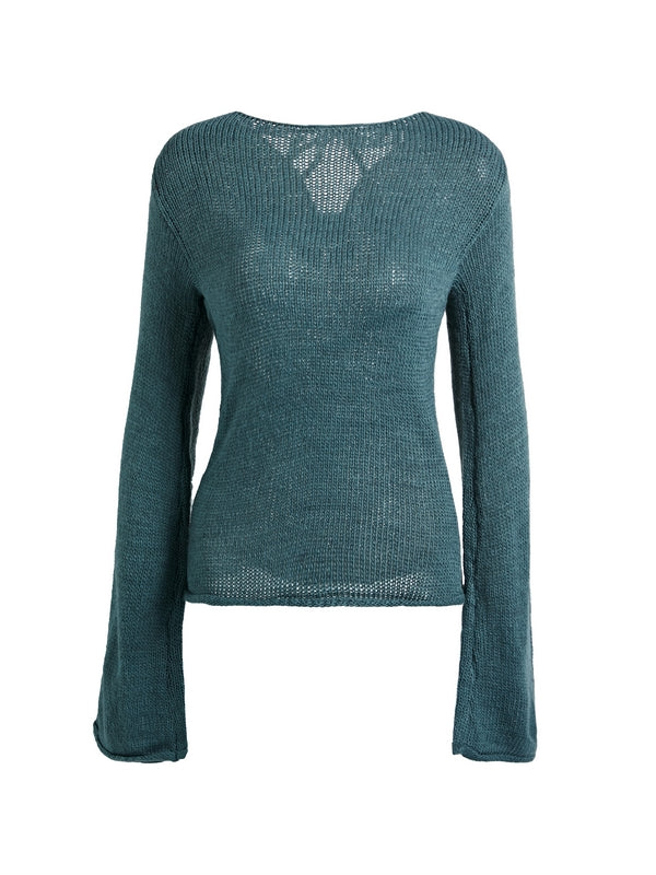 Solid Color Backless Lace Up Long Sleeve Knit