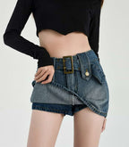 Buckled Denim Mini Skirt