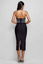Maia Pearl Halter Bandage Midi Dress - Black