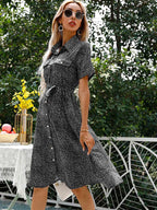 White spot pattern case solid color long dress