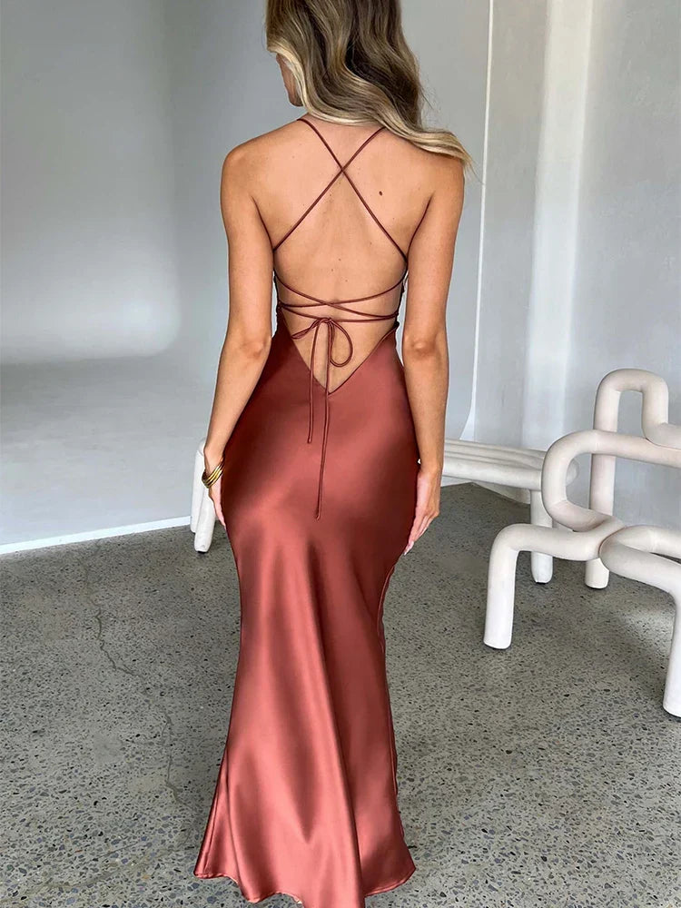 Satin Spaghetti Strap Sweetheart Mermaid Maxi Gown