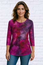 Three-Quarter Sleeve Marble Crew Neck T-Shirt