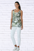 Tropical Leaf Print Sleeveless Woven Top _ Lightweight Summer Tank for Women