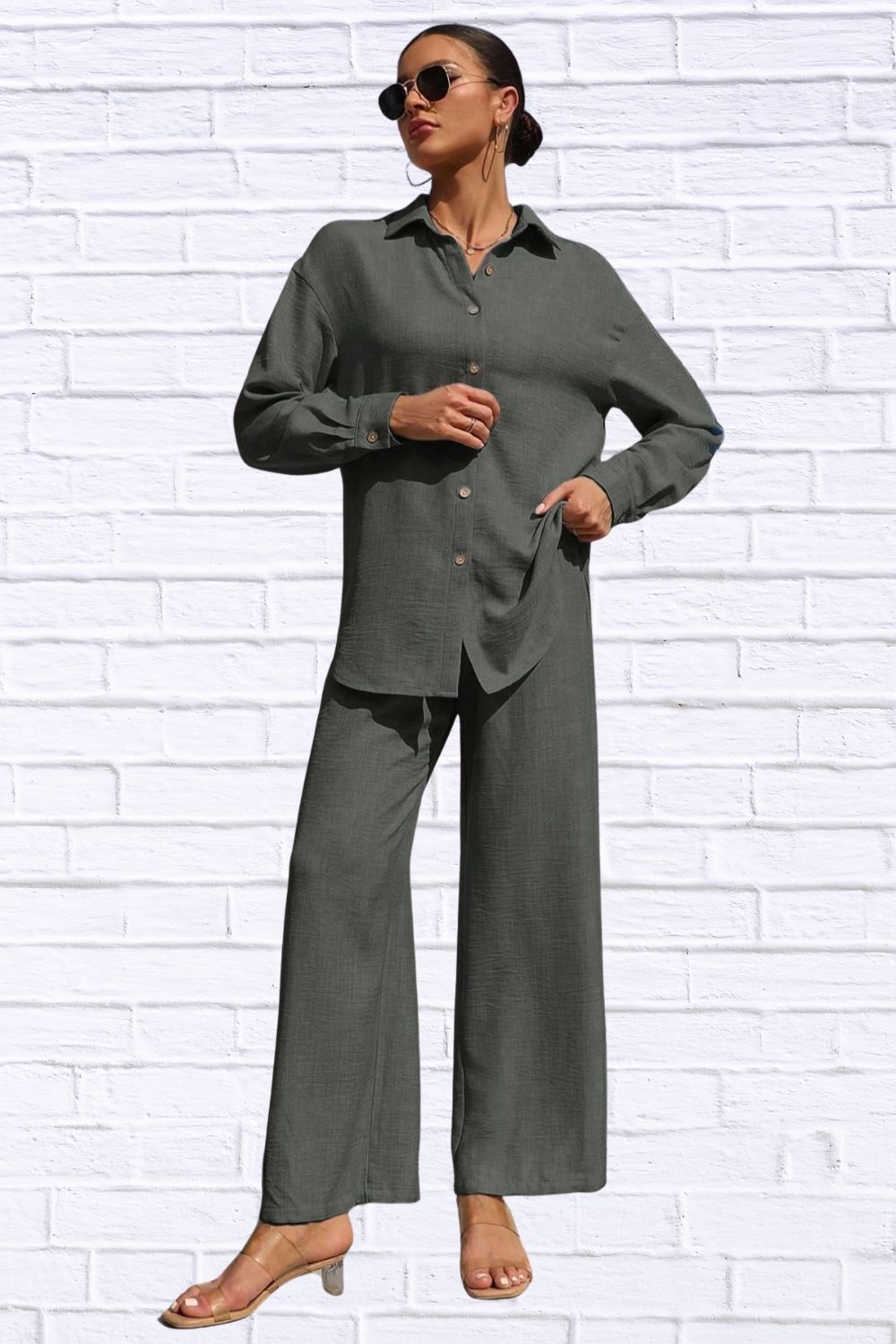 Button Up Shirt & Pants Set | Women__ Matching Outfit