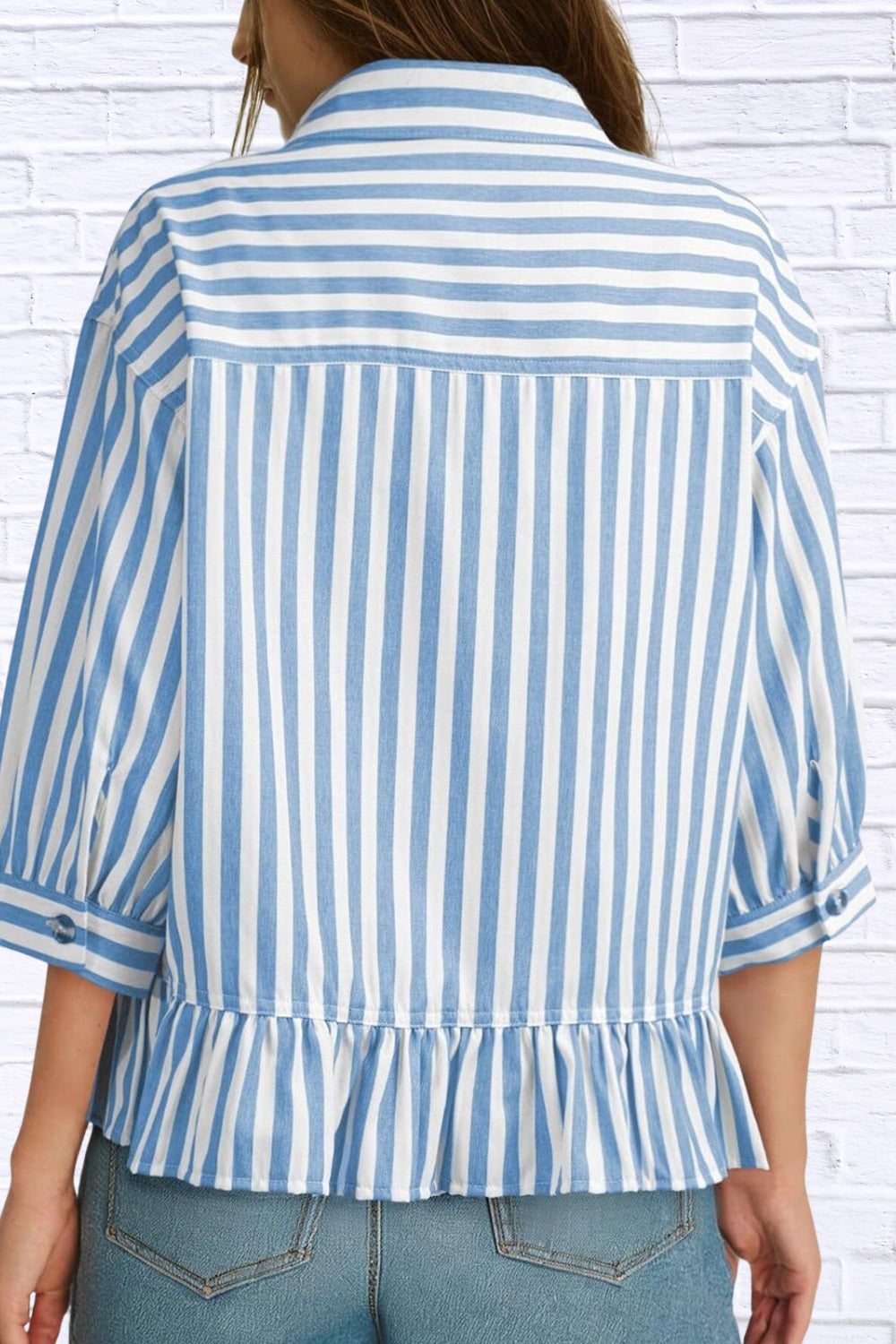 Striped Ruffle Hem Button-Down Shirt | Chic Women__ Top