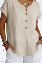 Decor Button Short Sleeve Blouse | Elegant Women__ Top