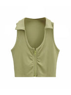 Zip Up Ribbed Cropped Tank Top