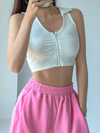 Zip Up Ribbed Cropped Tank Top