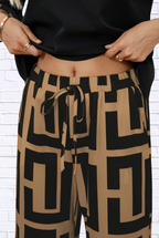 Geometric Print Round Neck Top and Pants Two-Piece Set