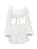 Lace-up Top Pleated Skirt Two-Pieces