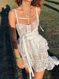 Irregular Lace Sheer Dress