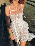 Irregular Lace Sheer Dress