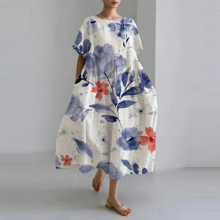 Fortunata Chic Loose Round Neck Dress Elevated Occasion Wear