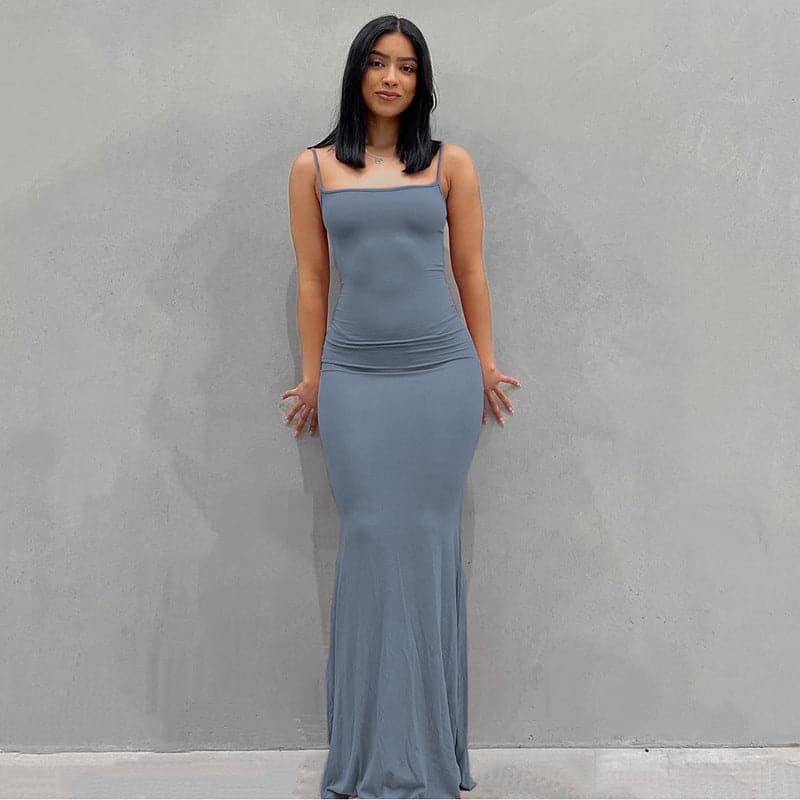 Spaghetti Strap Scoop Neck Bodycon Maxi Dress