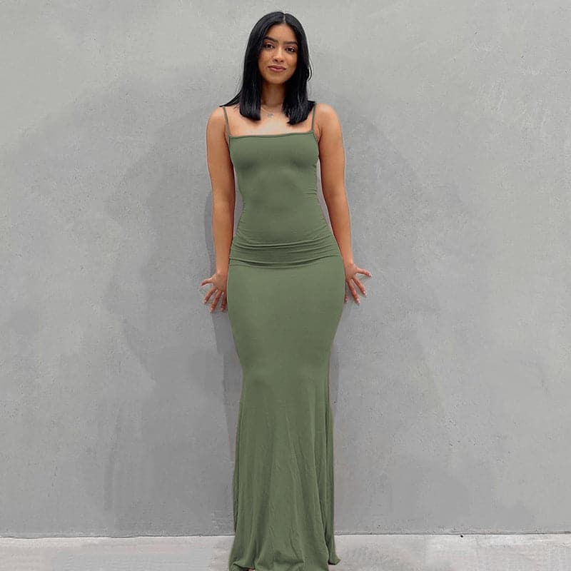 Spaghetti Strap Scoop Neck Bodycon Maxi Dress